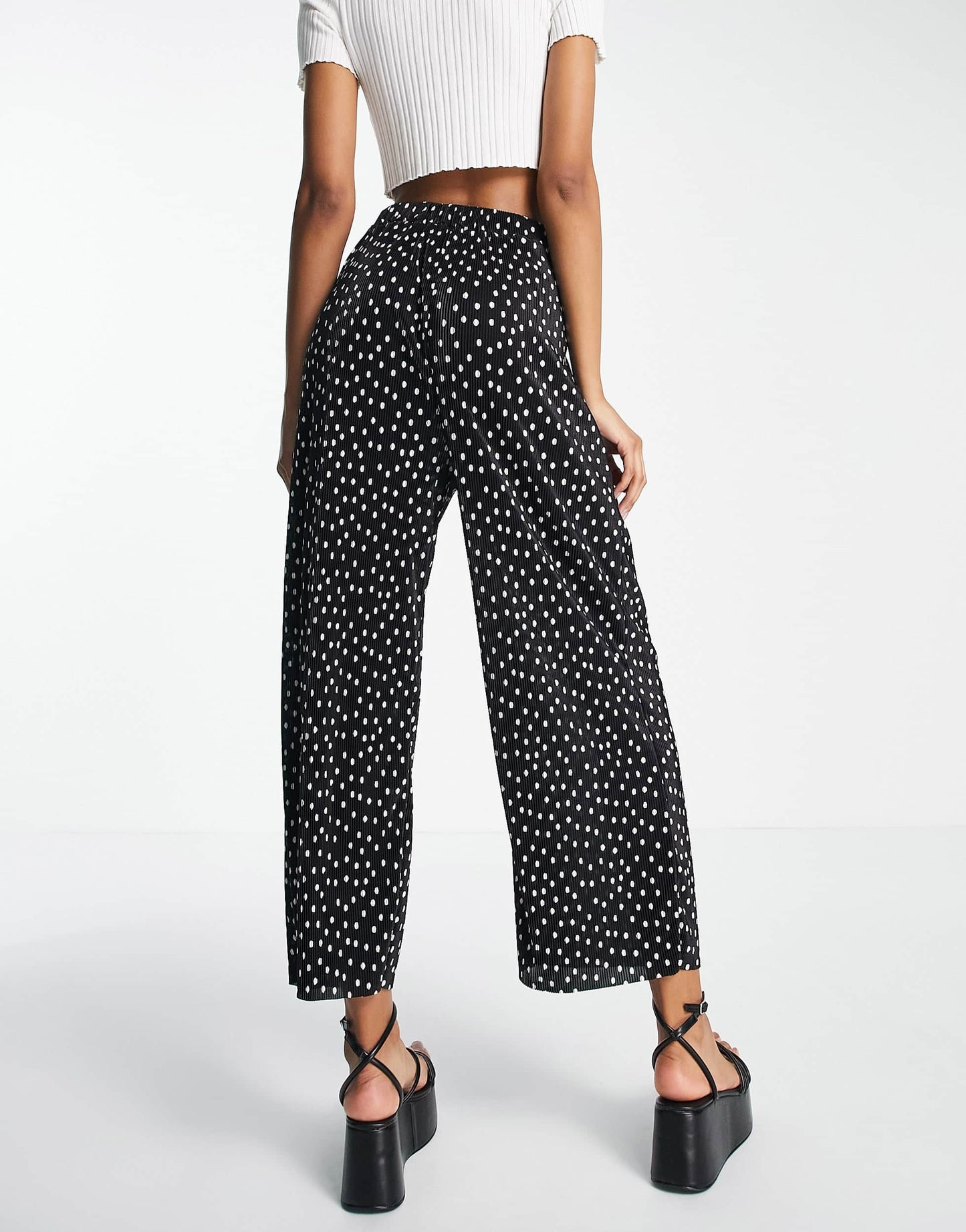 ASOS DESIGN Tall plisse wide leg trouser culottes in mono spot