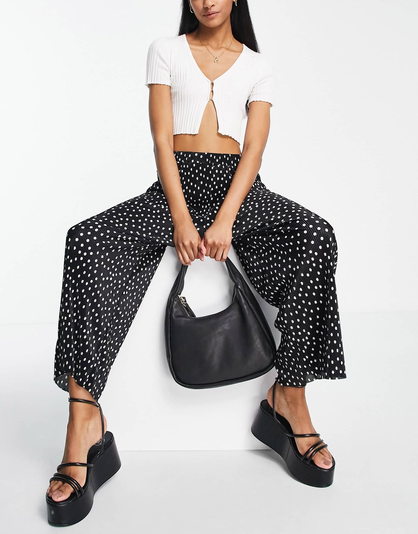 ASOS DESIGN Tall plisse wide leg trouser culottes in mono spot
