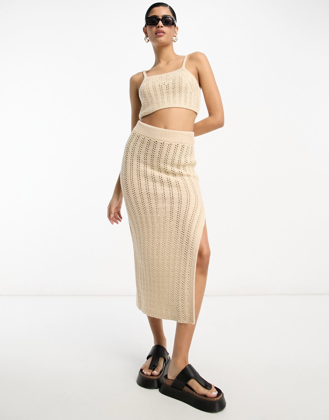 ASOS DESIGN co-ord crochet maxi skirt in cream