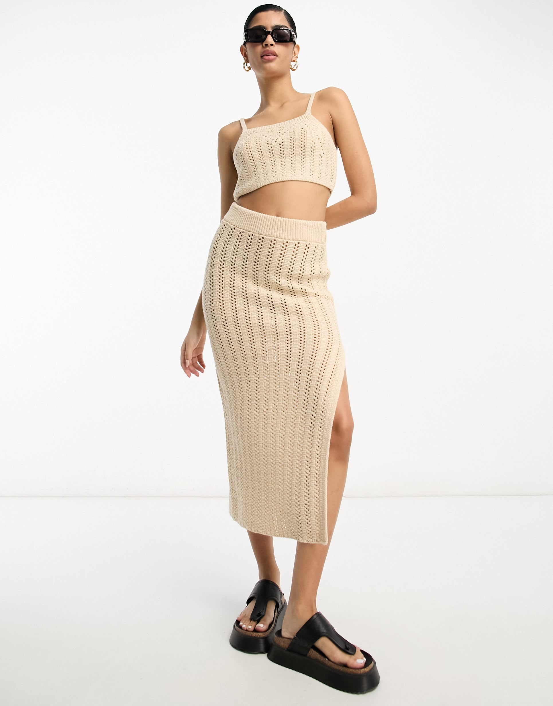 ASOS DESIGN co-ord crochet maxi skirt in cream