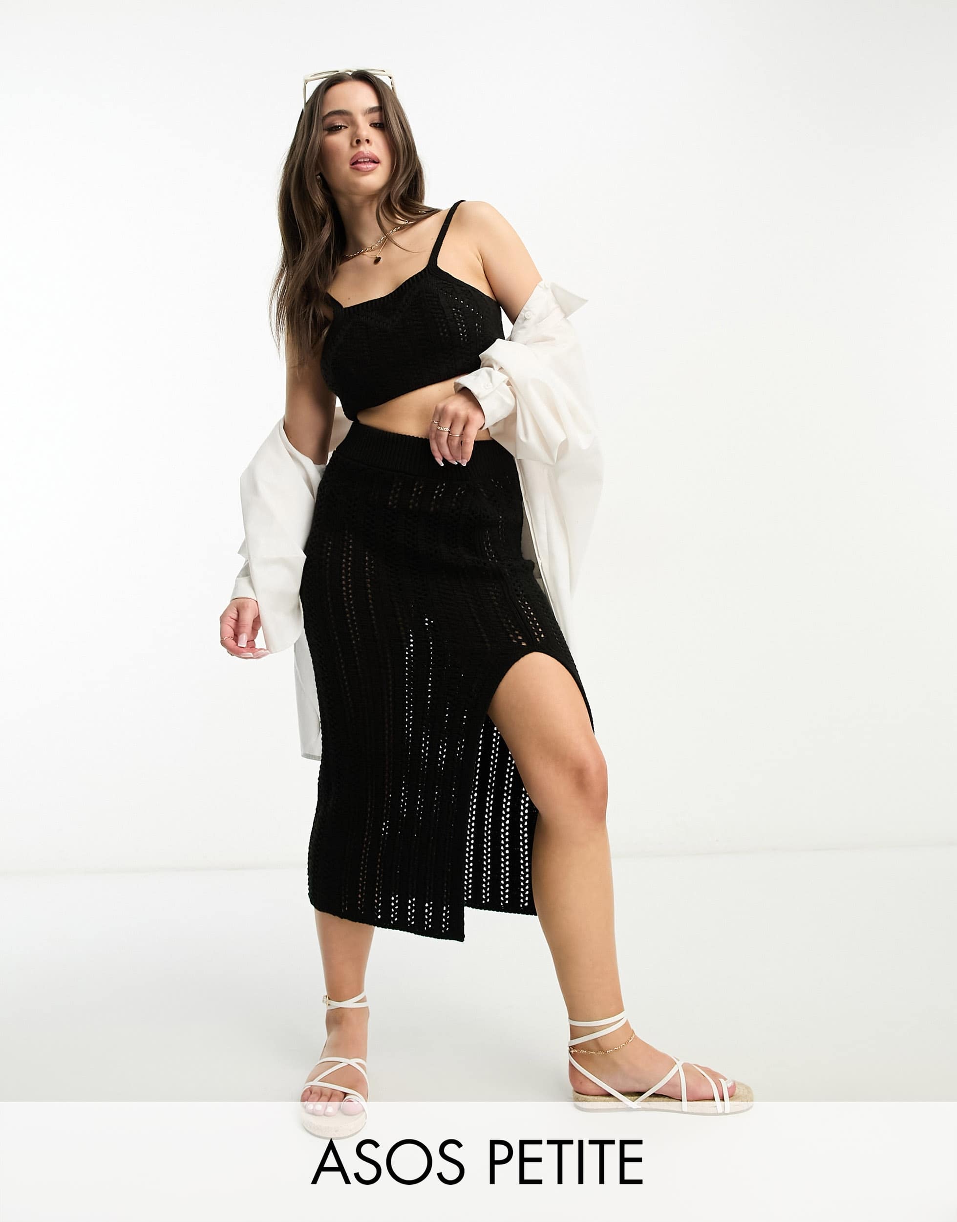 ASOS DESIGN Petite co-ord crochet maxi skirt in black