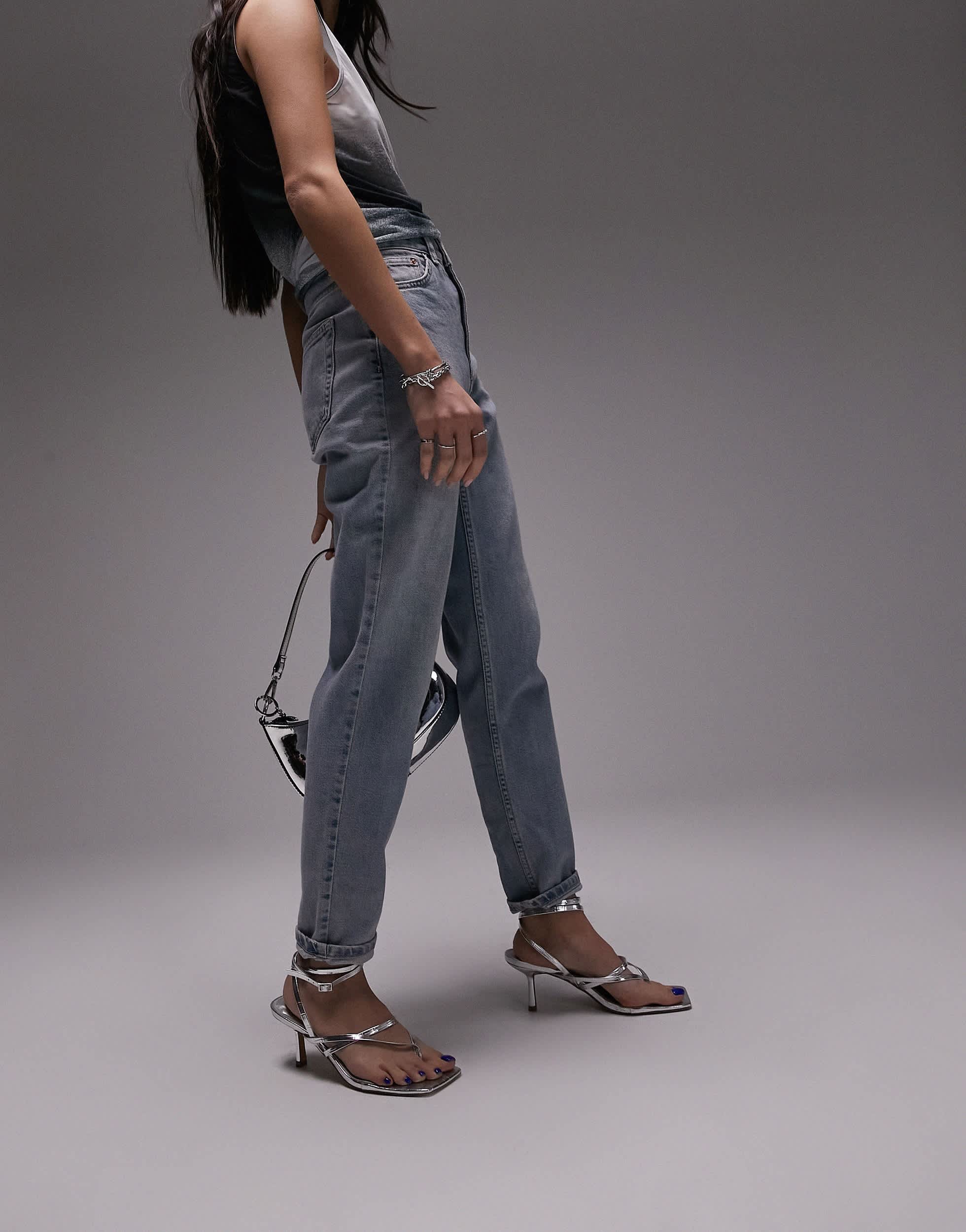 Topshop comfort stretch Mom high rise jean in bleach