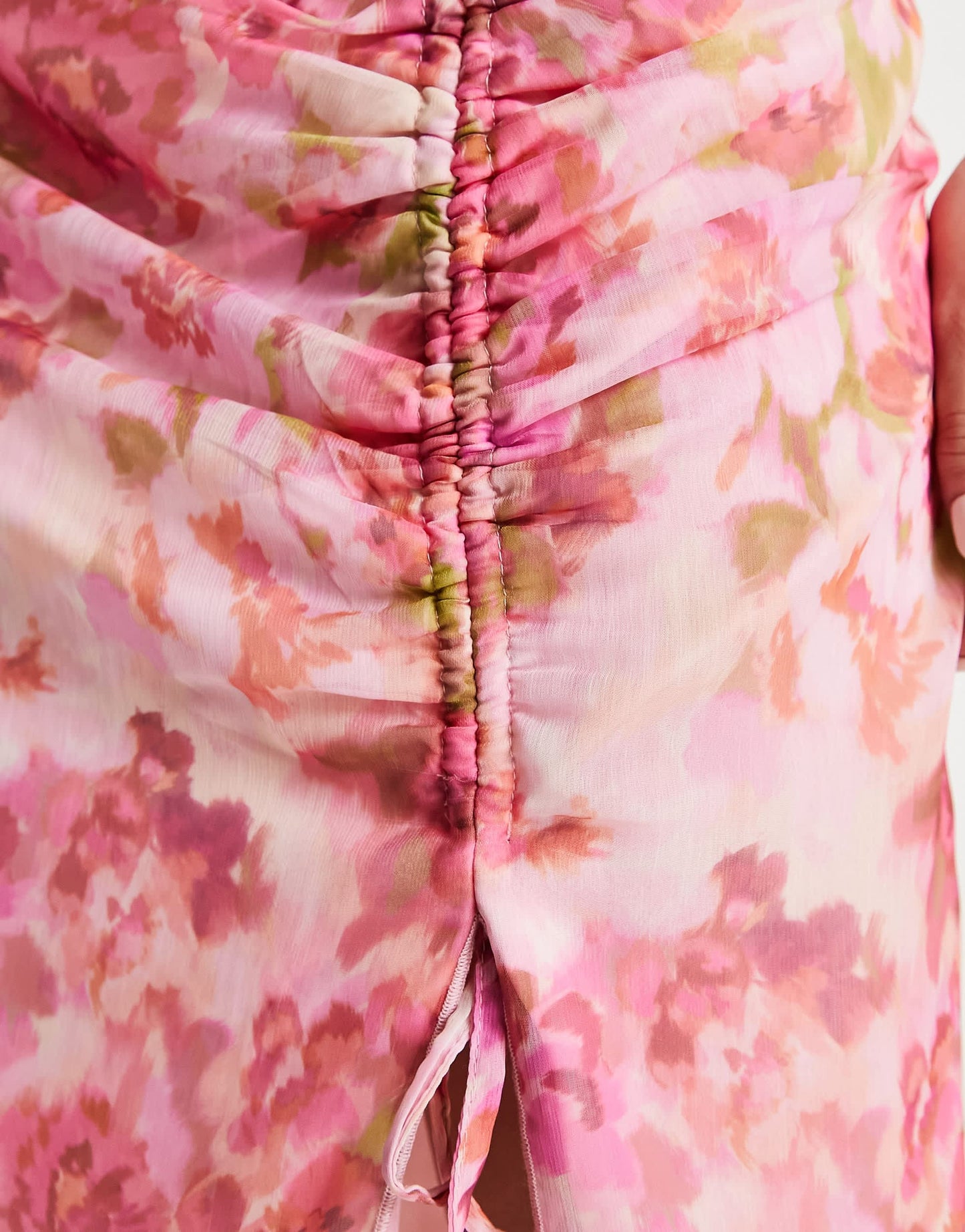 Stradivarius ruched mesh midi skirt in floral print