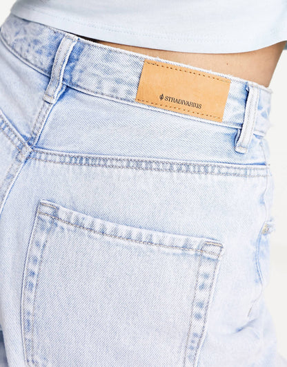 Stradivarius longline denim short in light blue
