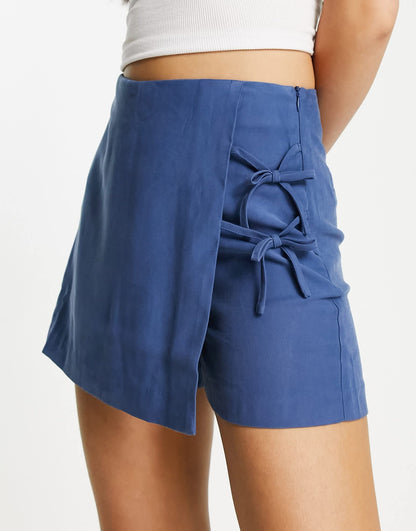 Stradivarius rustic wrap skort in blue