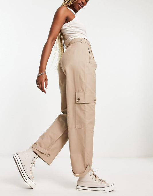 Stradivarius tailored utility cargo trouser in stone