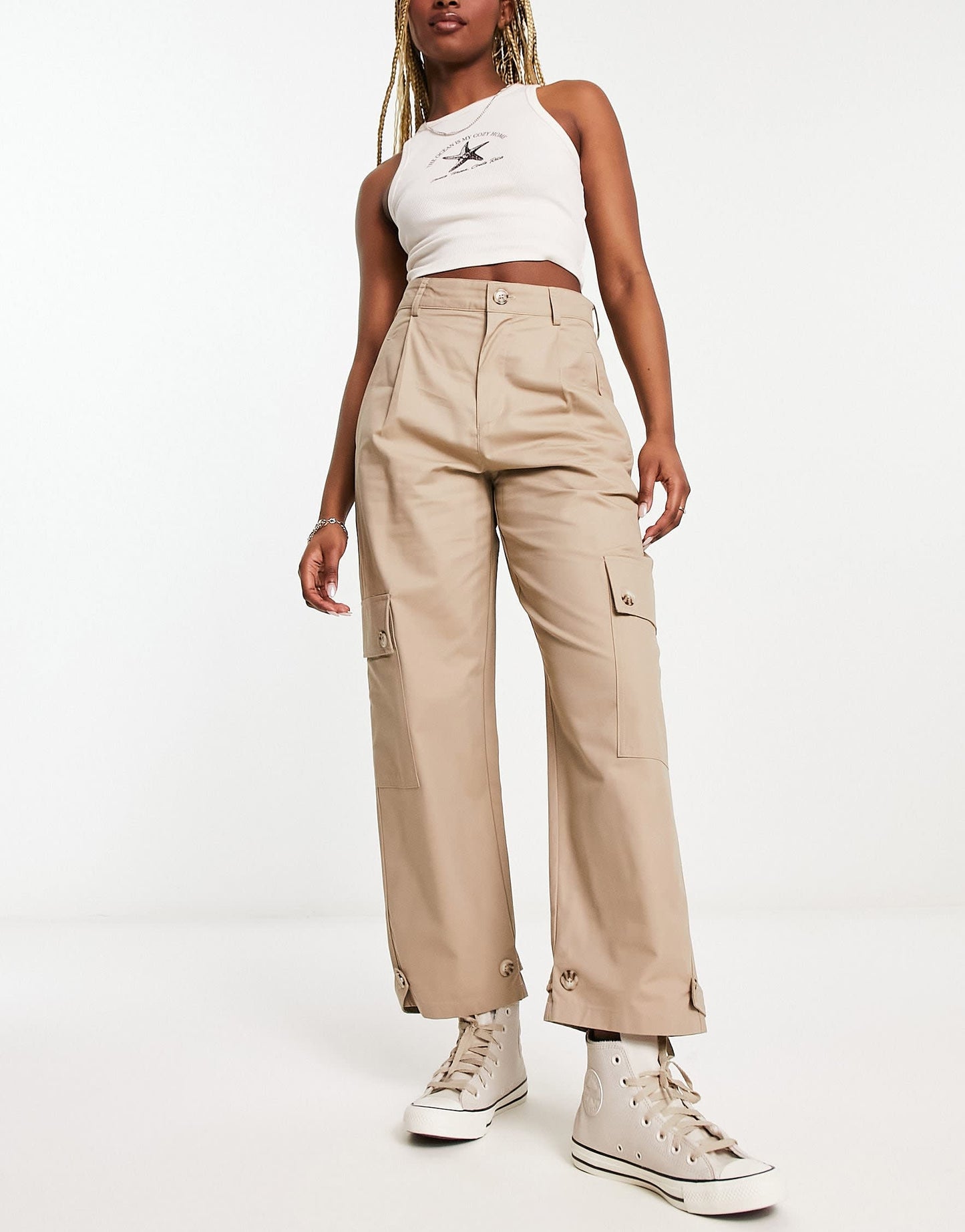 Stradivarius tailored utility cargo trouser in stone