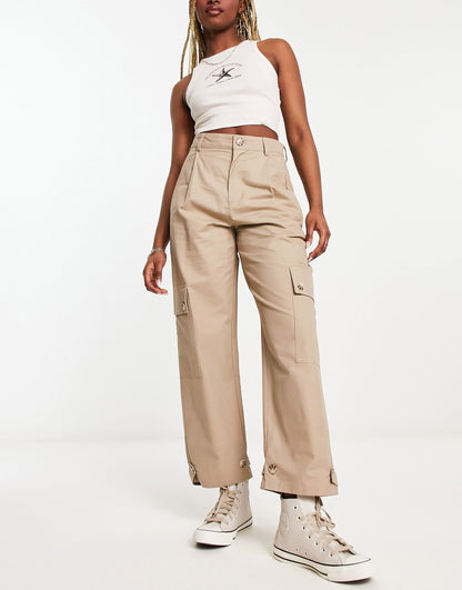 Stradivarius tailored utility cargo trouser in stone
