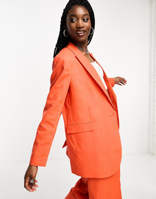 JJXX linen blazer co-ord in orange