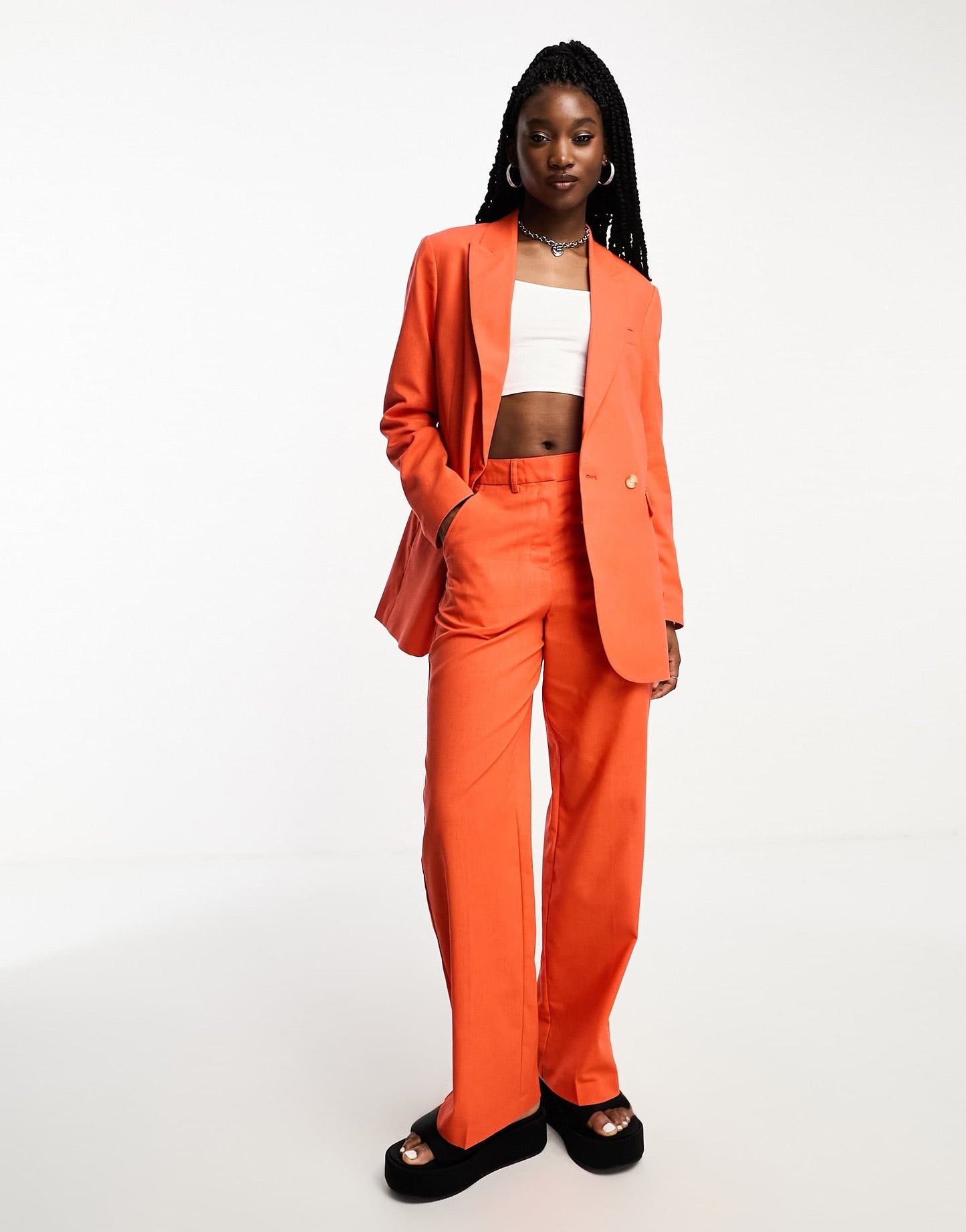 JJXX linen blazer co-ord in orange