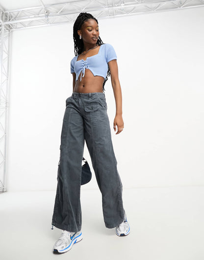Cotton On key hole knit off shoulder crop top in blue