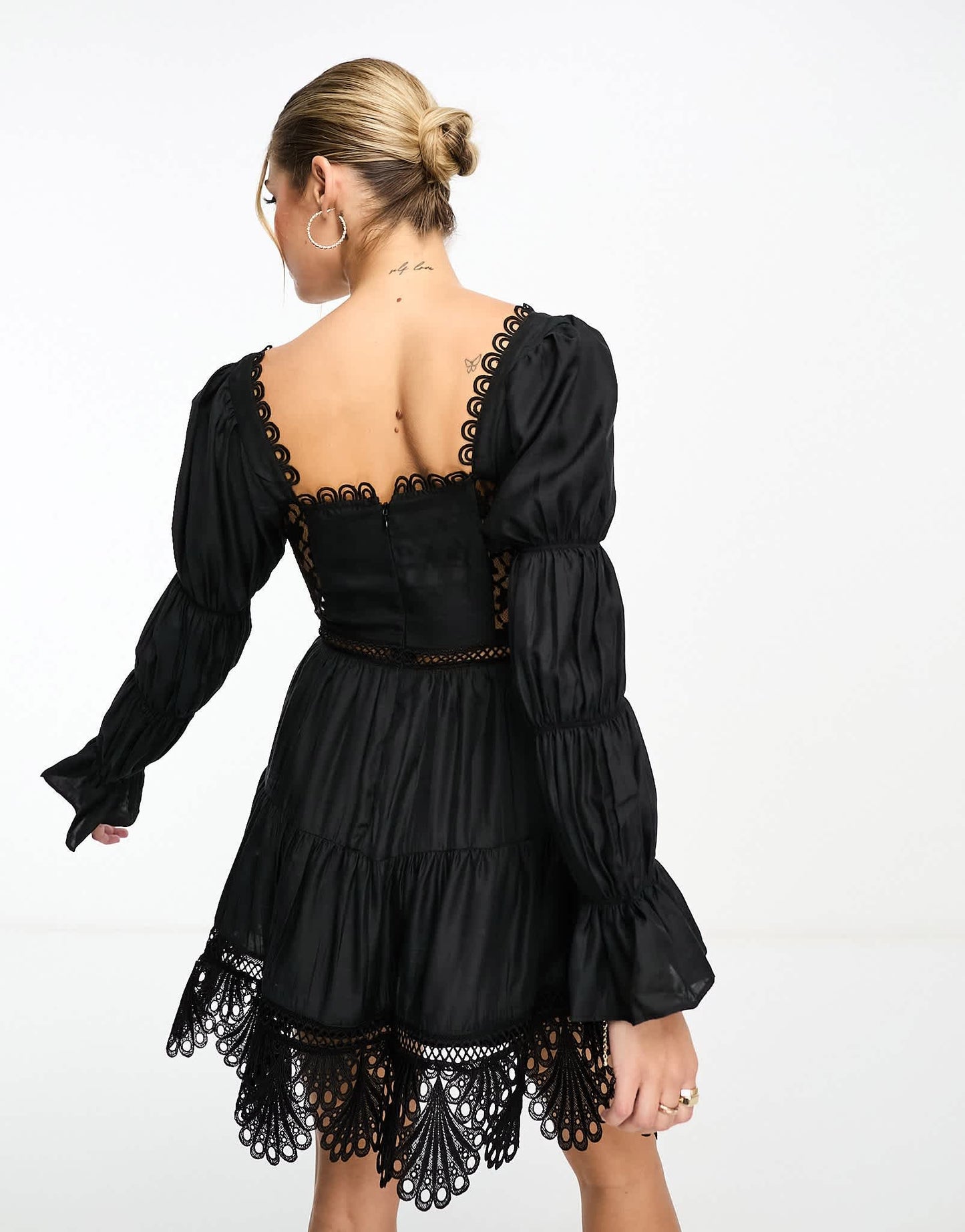 Miss Selfridge satin lace insert corset mini dress in black