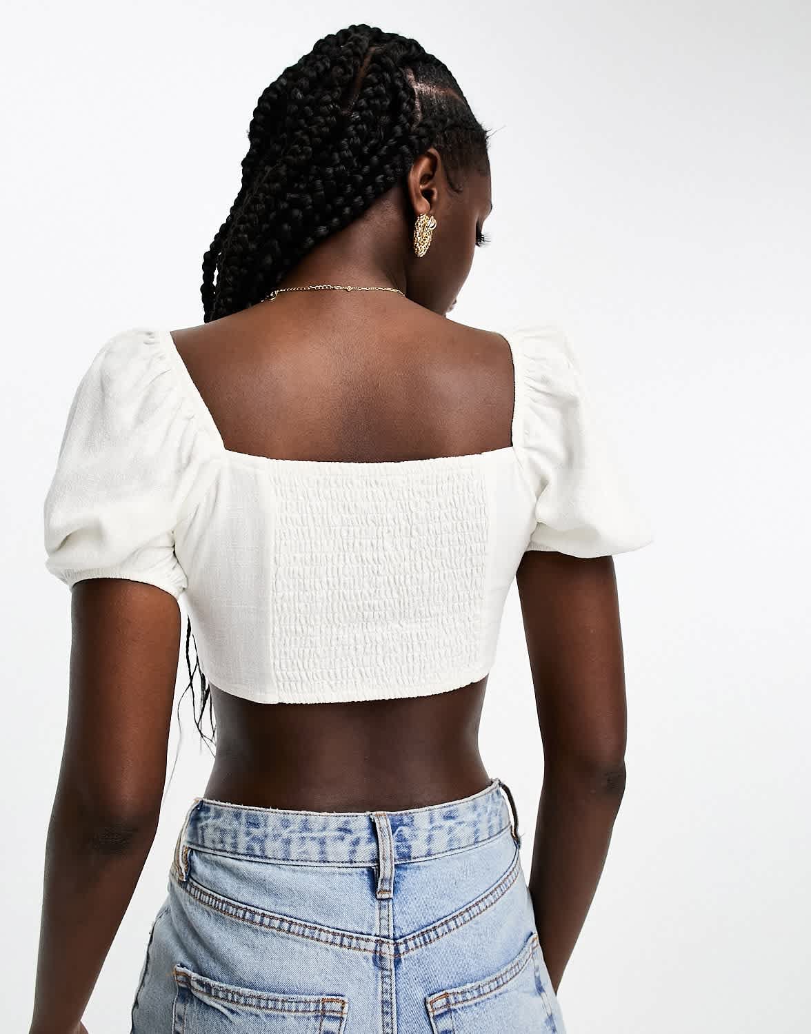 Miss Selfridge linen look corset top in ivory