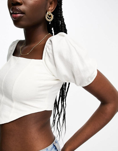 Miss Selfridge linen look corset top in ivory