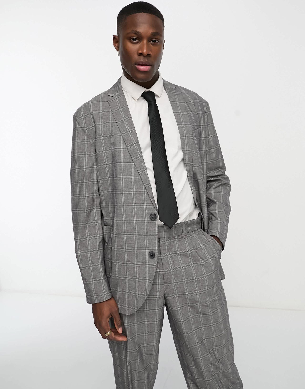 New Look relaxed suit jacket in grey heritage check
