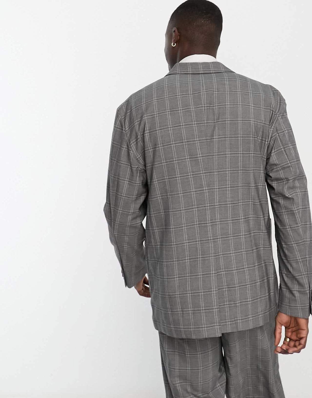 New Look relaxed suit jacket in grey heritage check