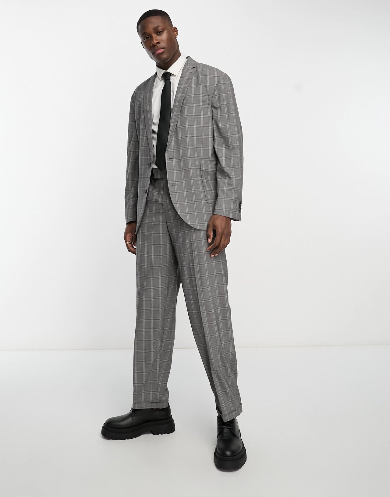 New Look relaxed suit jacket in grey heritage check