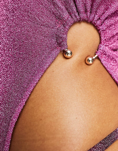 ASOS DESIGN glitter beach cover up with ring detail in pink