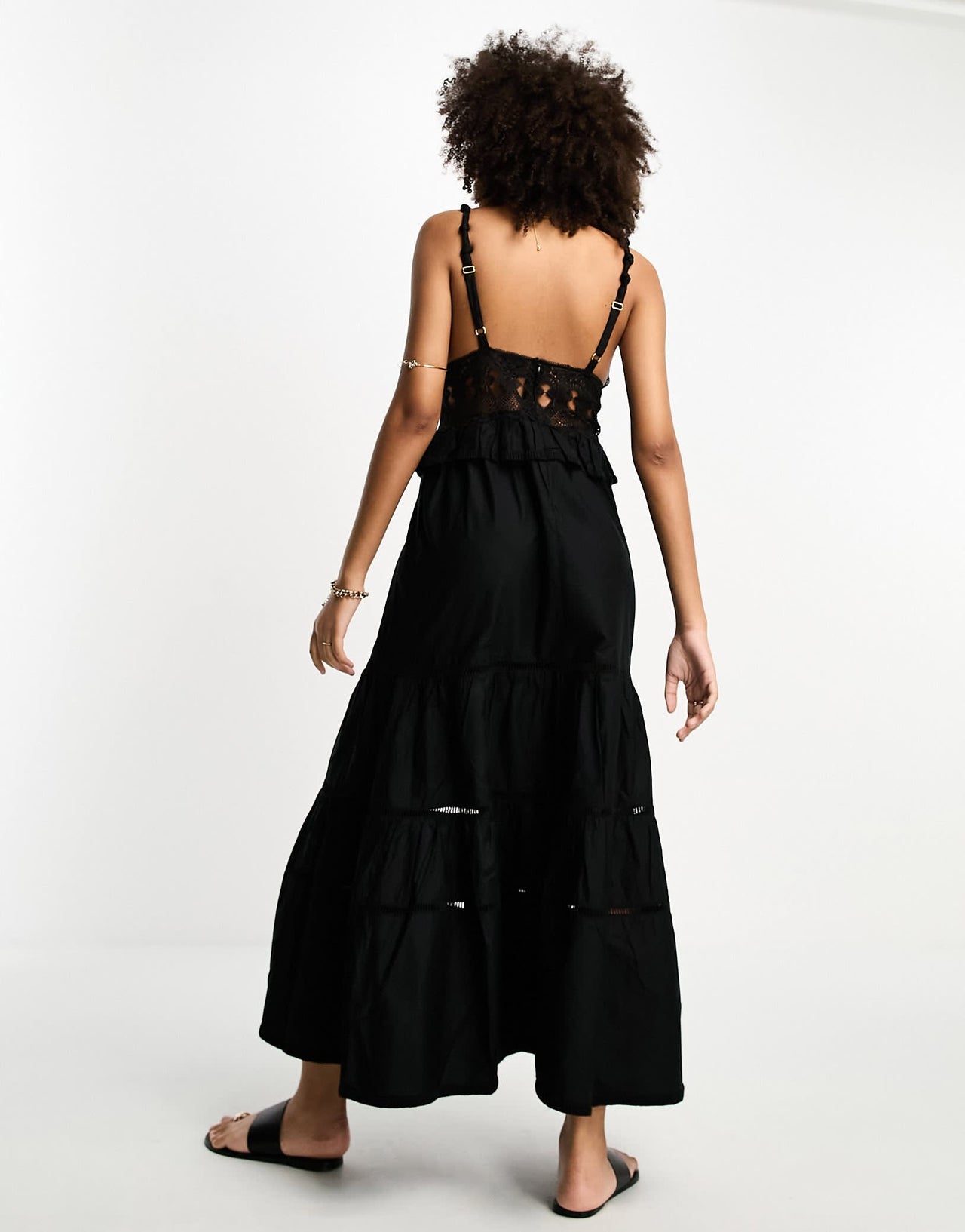 River Island crochet lace detail maxi dress in black