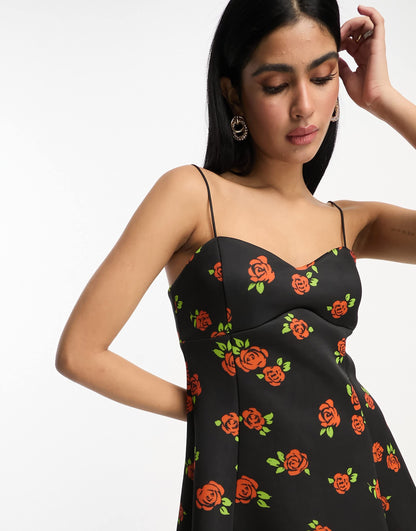 River Island skater dress in black print