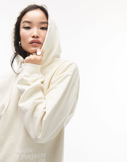 Topshop co ord premium graphic studio oversized hoodie in oat marl