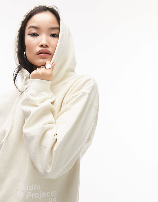 Topshop co ord premium graphic studio oversized hoodie in oat marl