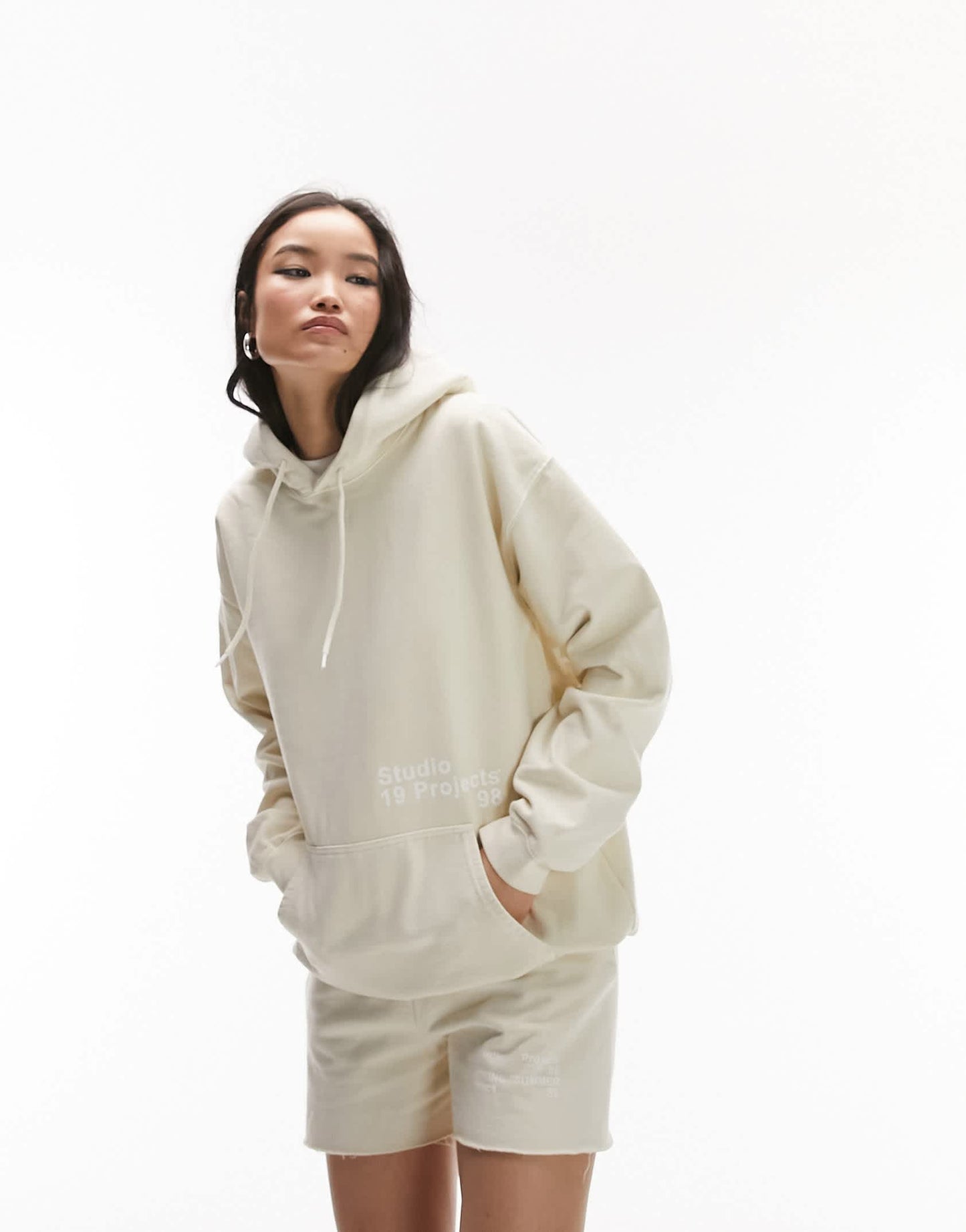Topshop co ord premium graphic studio oversized hoodie in oat marl