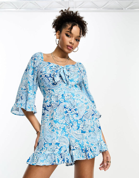 River Island playsuit with tie front detail in multi