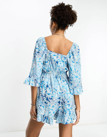 River Island playsuit with tie front detail in multi