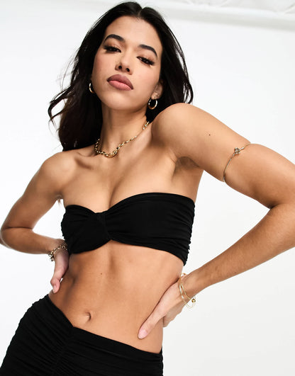 ASOS DESIGN co-ord slinky twist front bandeau in black