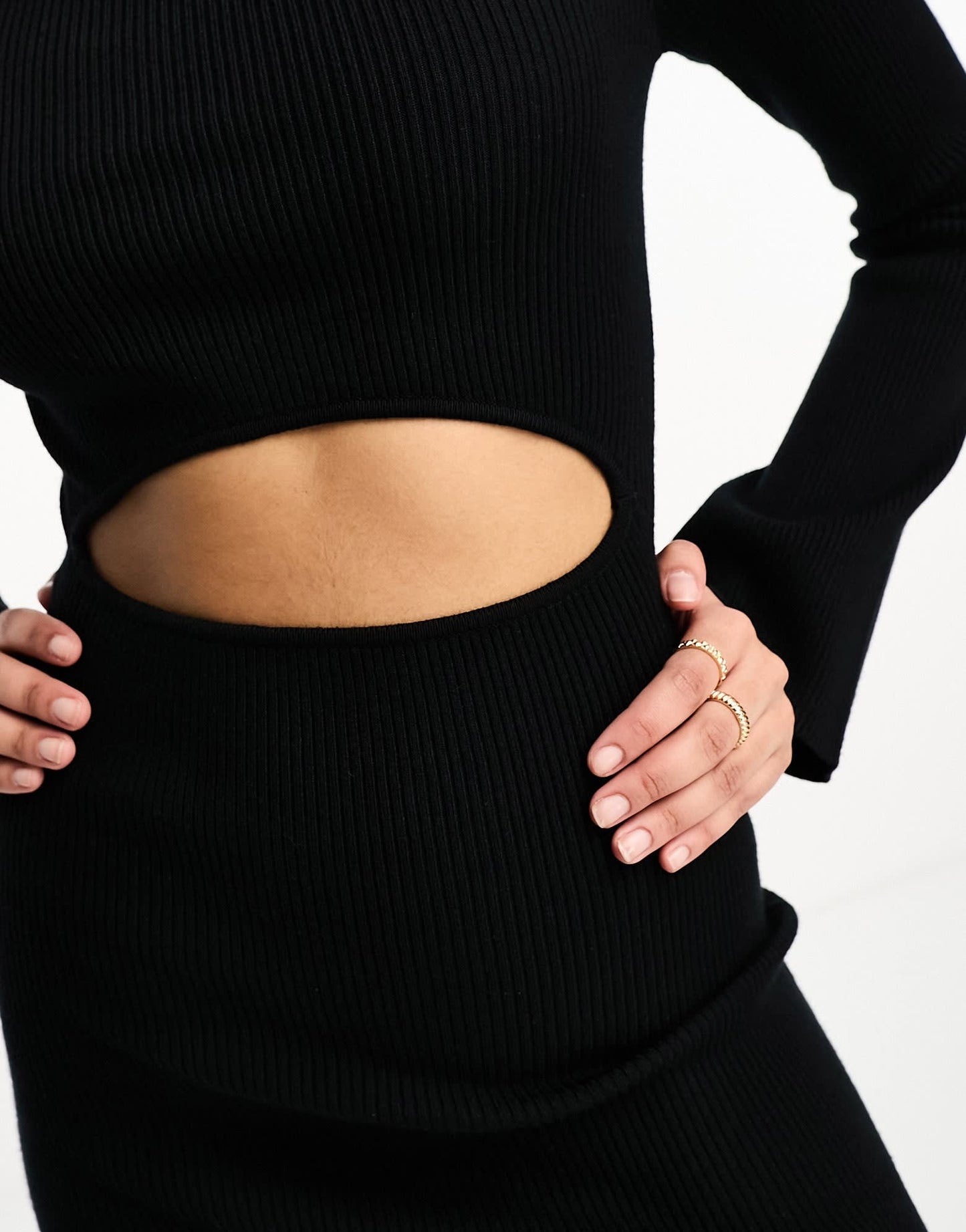 Pretty Lavish long sleeve cut-out knitted mini dress in black