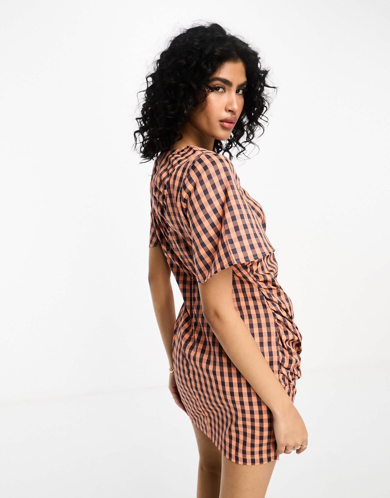 Vila ruched detail mini dress in navy check