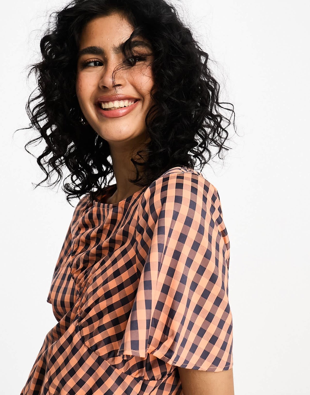 Vila ruched detail mini dress in navy check