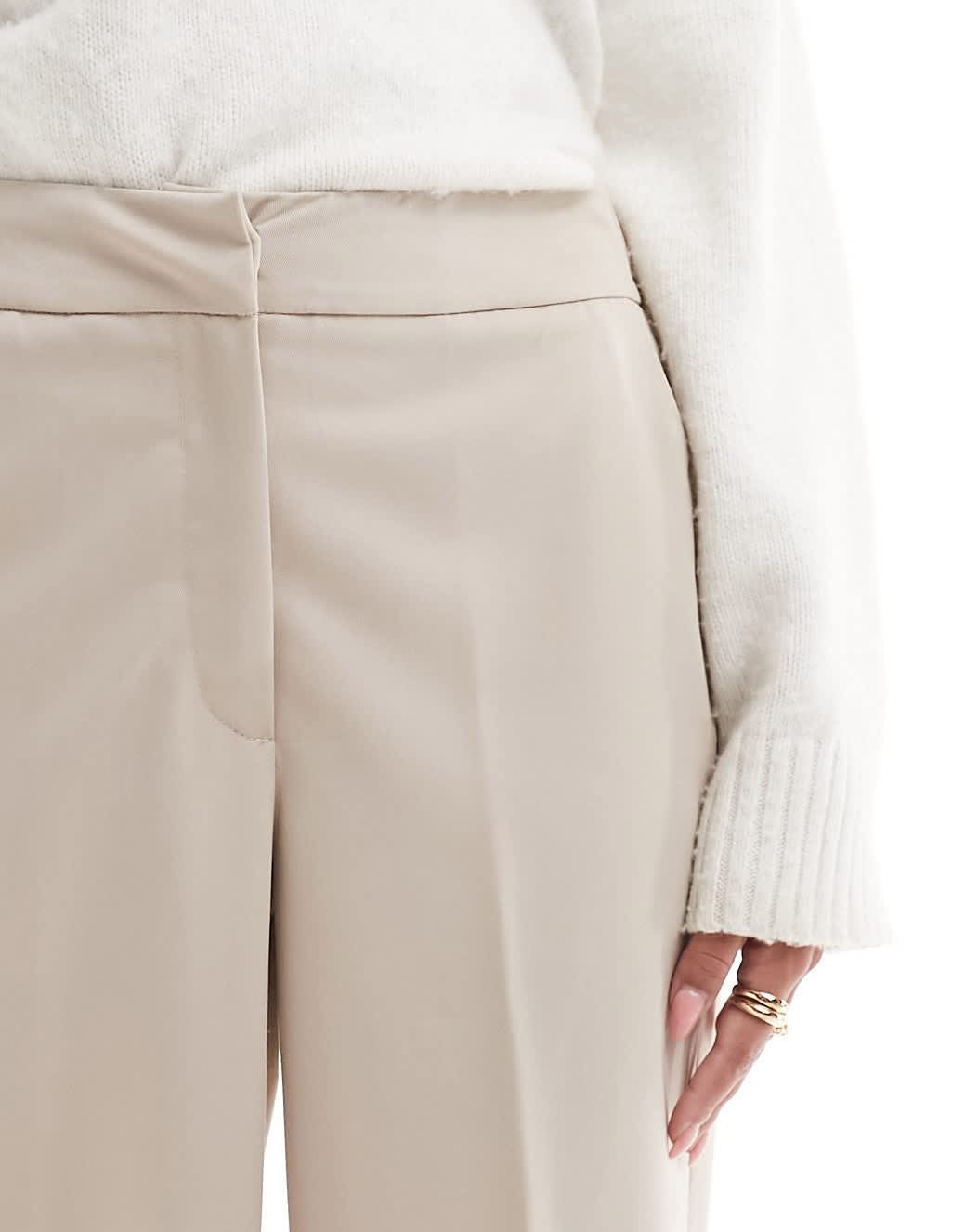 Vila wide tapered leg tailored trousers in stone