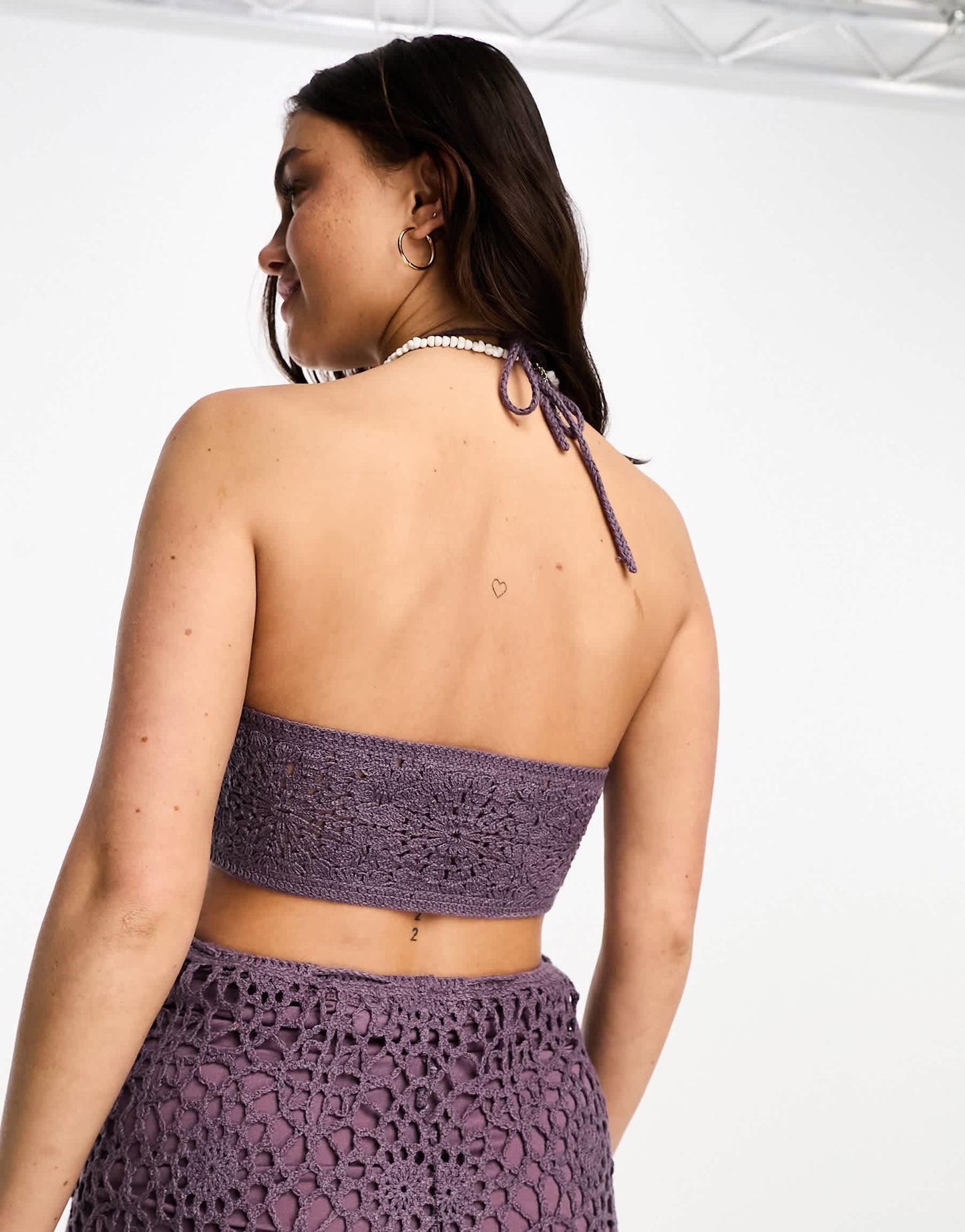 Pull&Bear halterneck crochet top co-ord in purple
