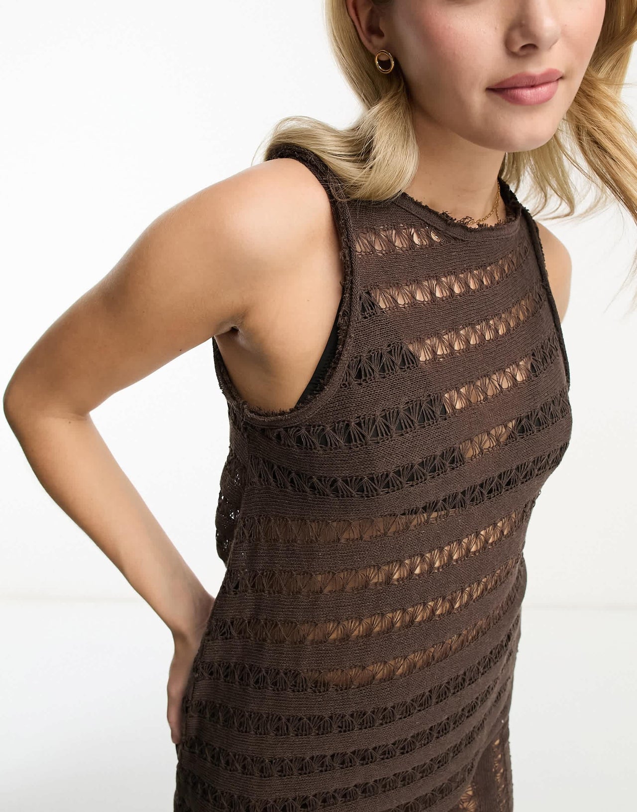 Pull&Bear ladder detail asymmetric top co-ord in brown