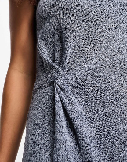 Pull&Bear sleeveless maxi dress with split detail in blue marl
