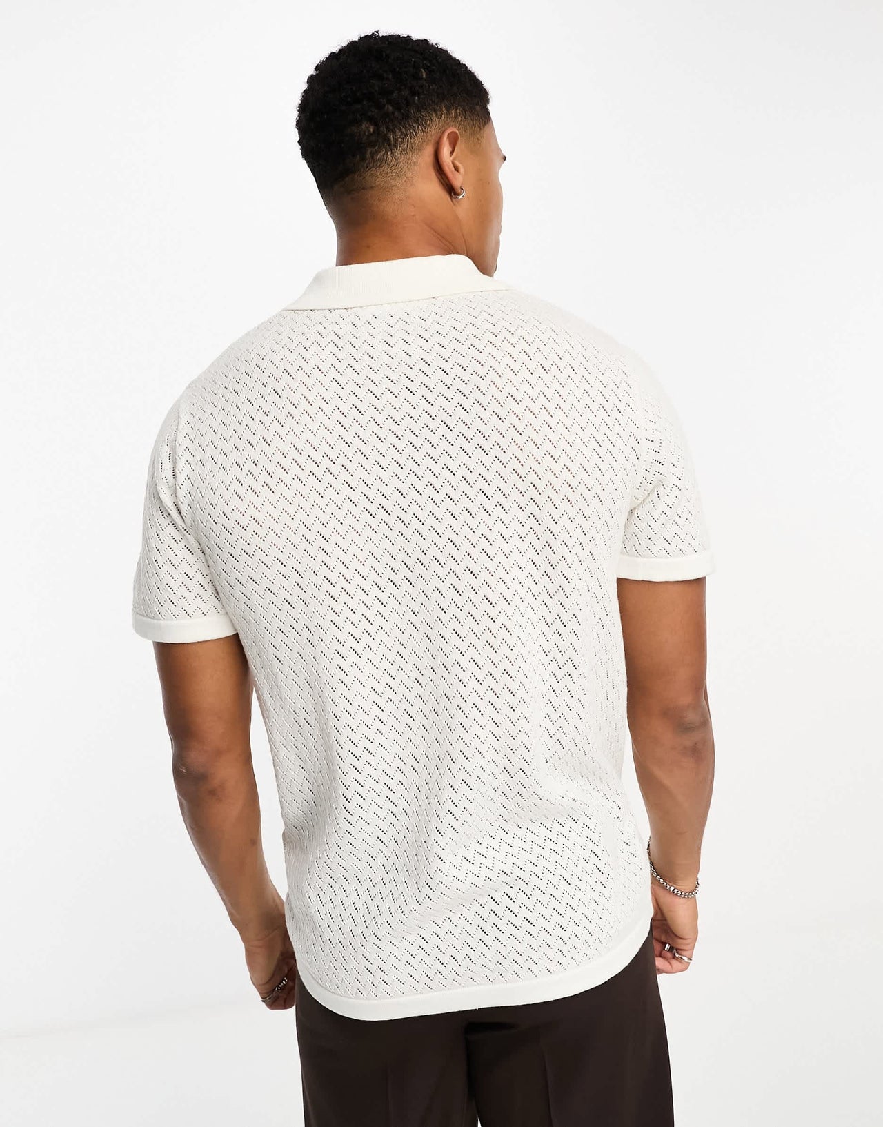 Selected revere collar knitted shirt in white