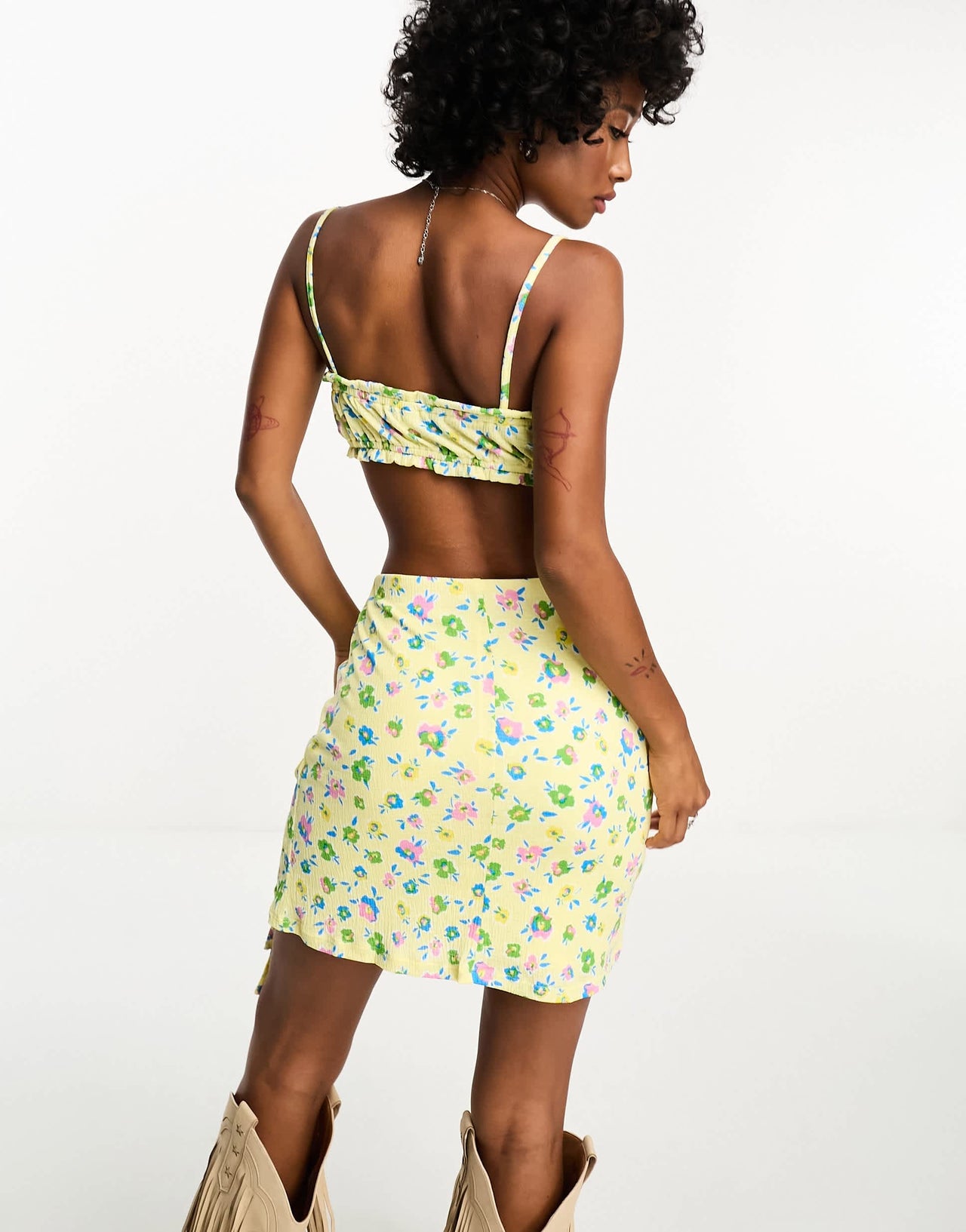 Only exclusive tie side mini skirt co-ord in yellow ditsy floral
