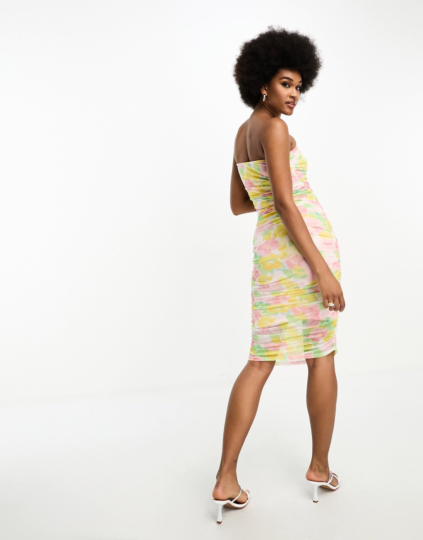 Only Tall ruched detail strapless bodycon dress in multi floral