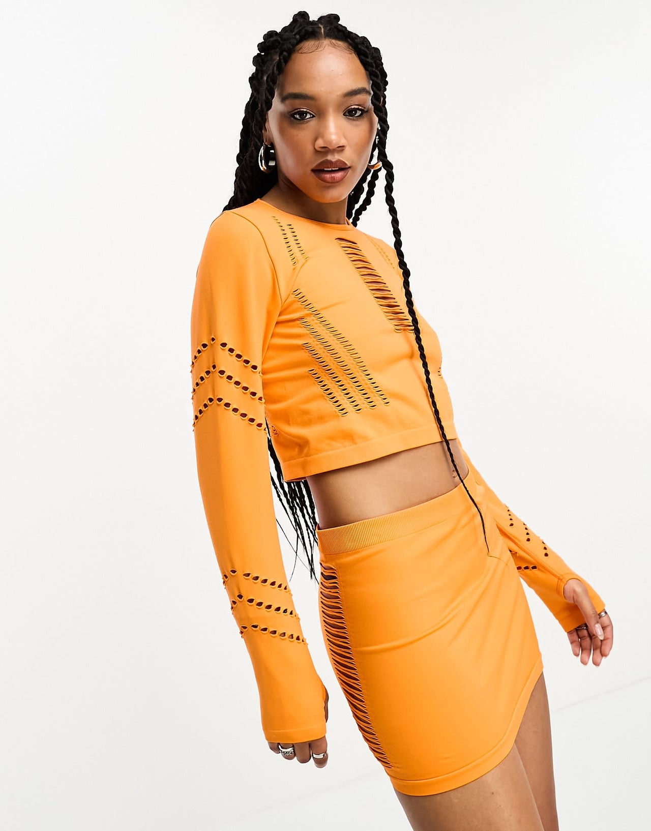 Only seamless cut out mini skirt co-ord in orange