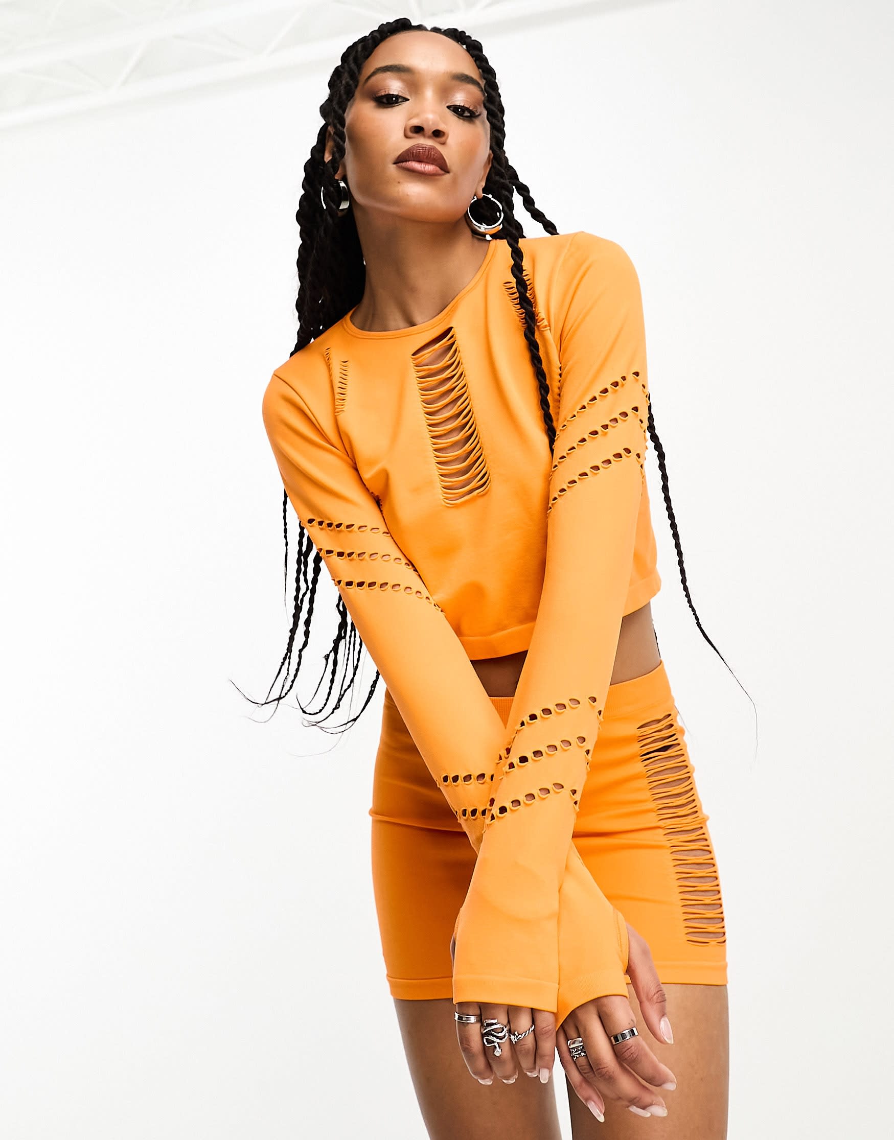 Only cut out seamless top co-ord in orange