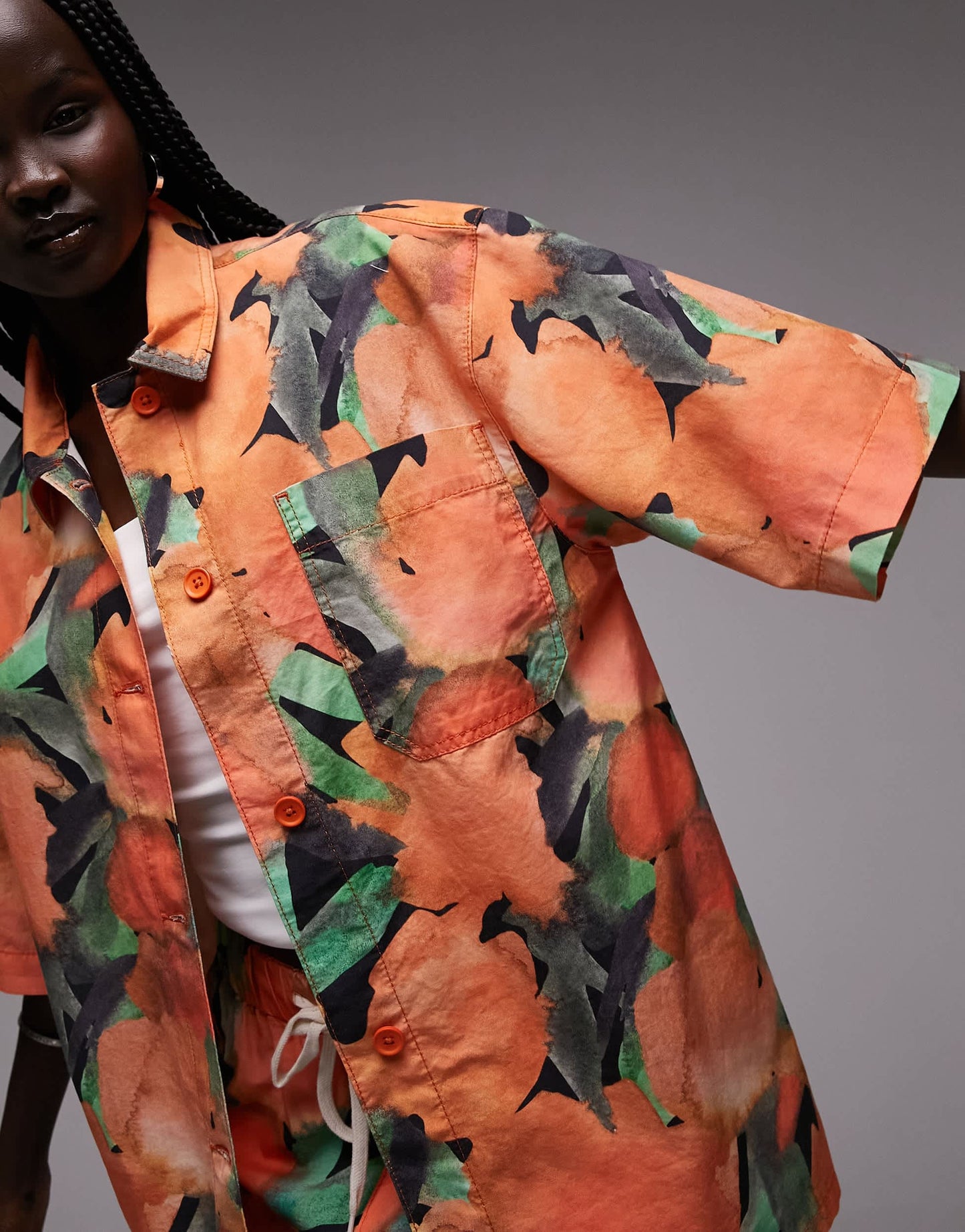 Topshop co-ord oversized short sleeve shirt in orange print