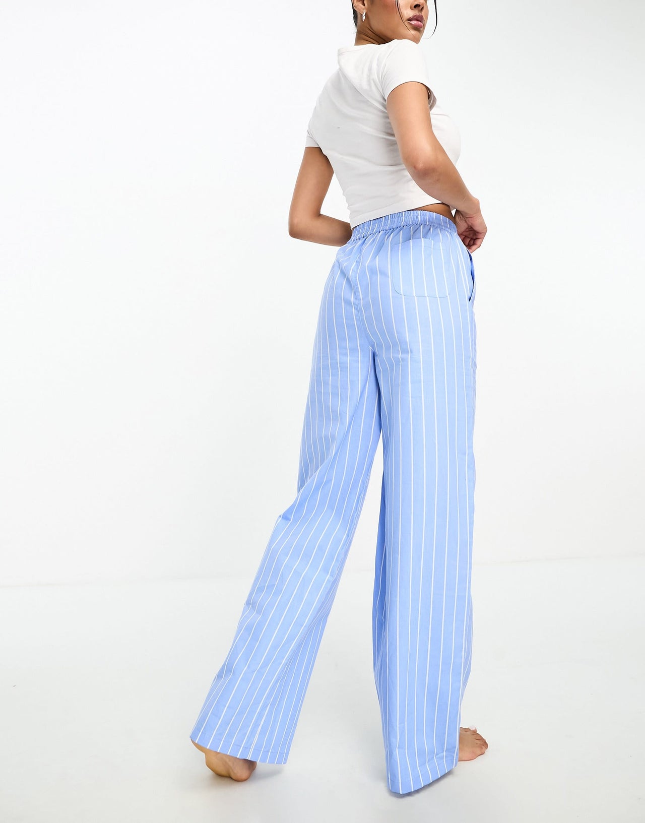 Luna oversized cotton wide leg stripe pyjama bottoms in blue
