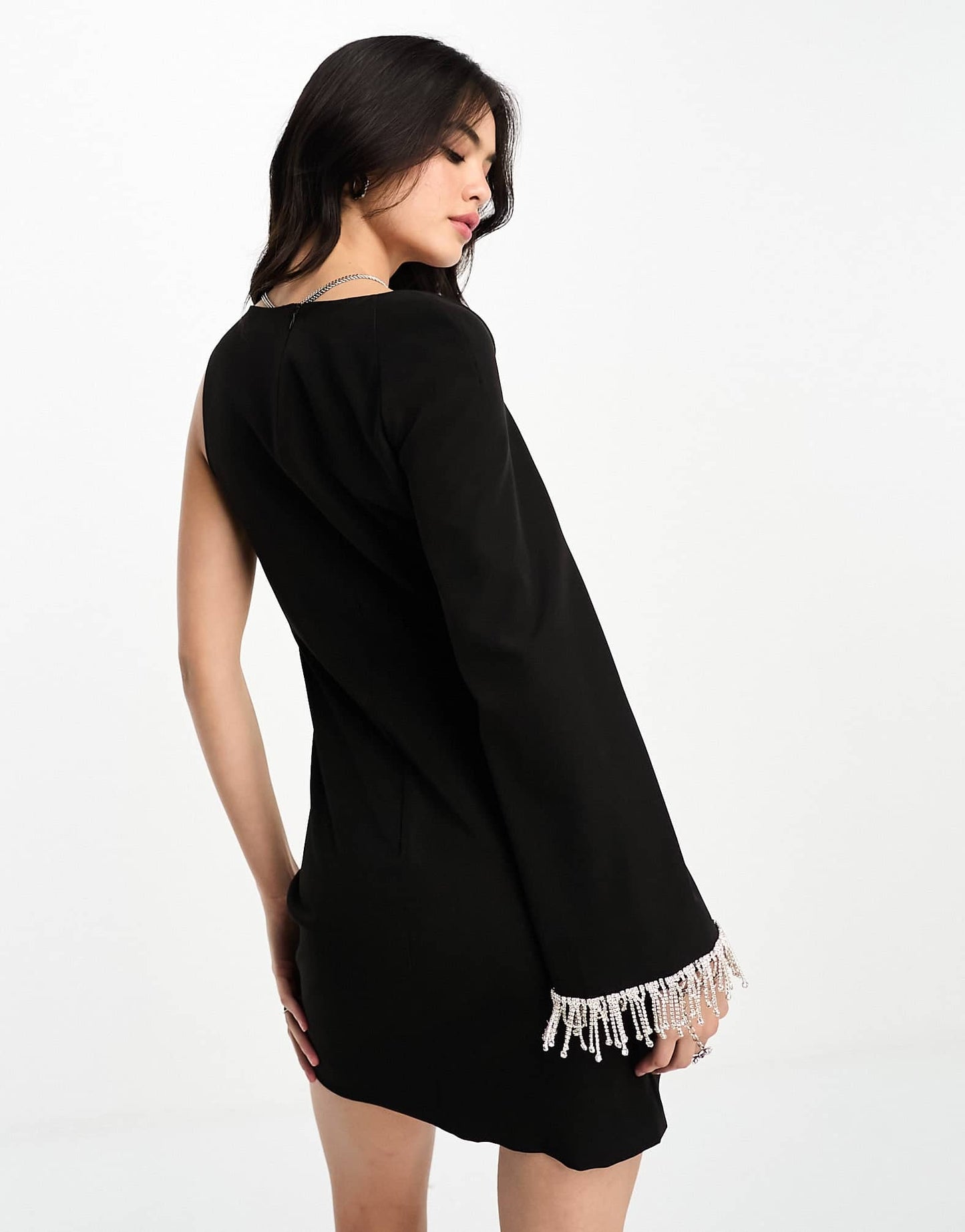 Extro & Vert one shoulder mini dress with embellished drape in black