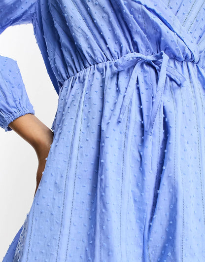 Little Mistress long sleeve ruffle playsuit in baby blue