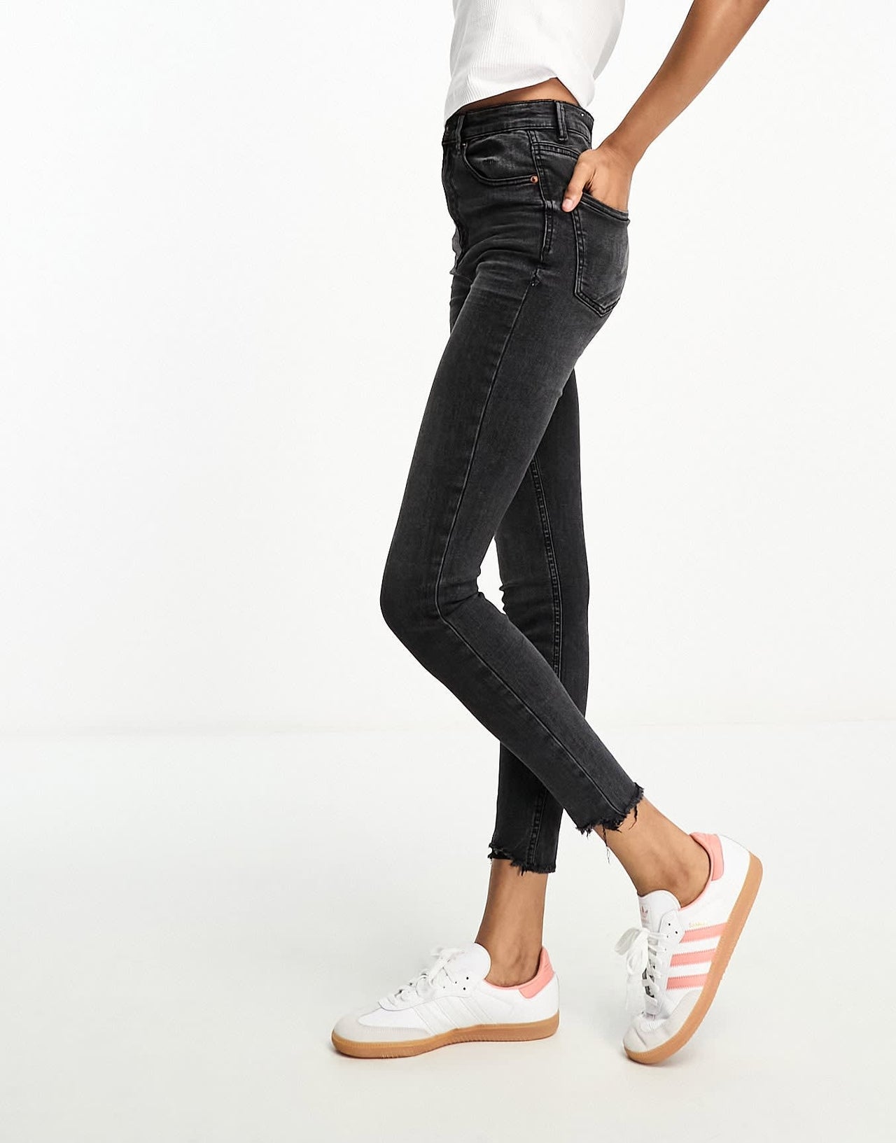 Stradivarius Tall super high waist skinny jean in black wash