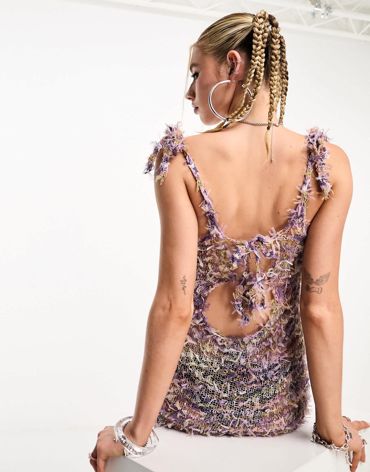 The Ragged Priest confetti open knit mini dress with open back co-ord