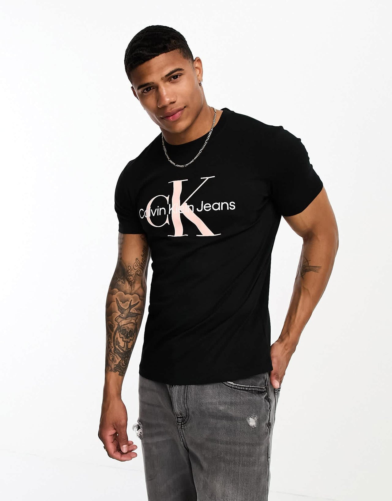 Calvin Klein Jeans stacked outline logo t-shirt in black