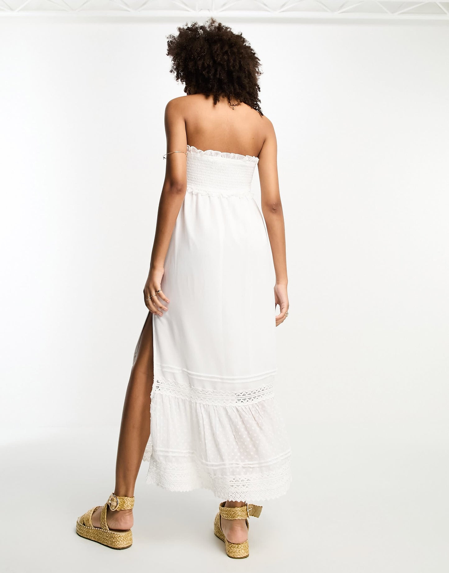 River Island bandeau maxi dress with lace detail in white
